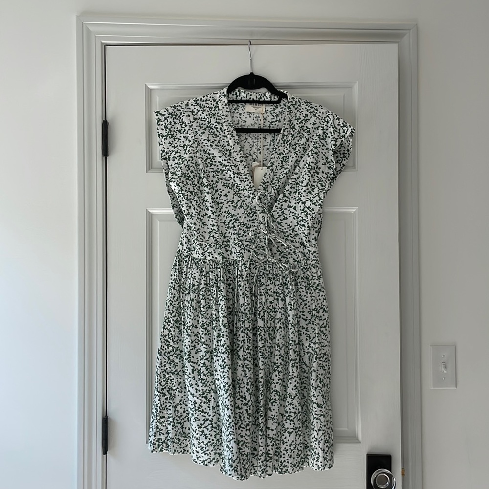 Floral Print Green and White Mini Dress